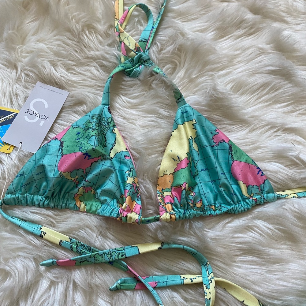 VOYAGE SWIMWEAR AIGUA World Map Triangle Bikini Top